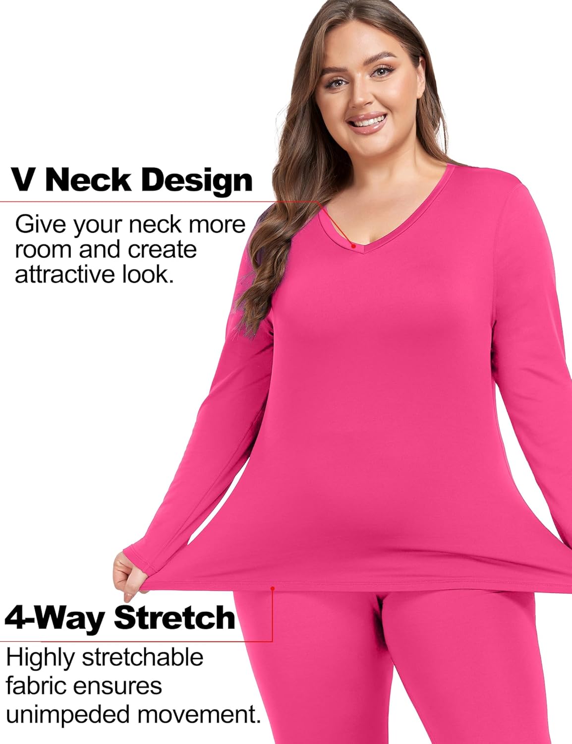 COOTRY Plus Size Thermal Underwear for Women V Neck Long Johns Base Layer Winter Top and Bottom Sets - Image 2