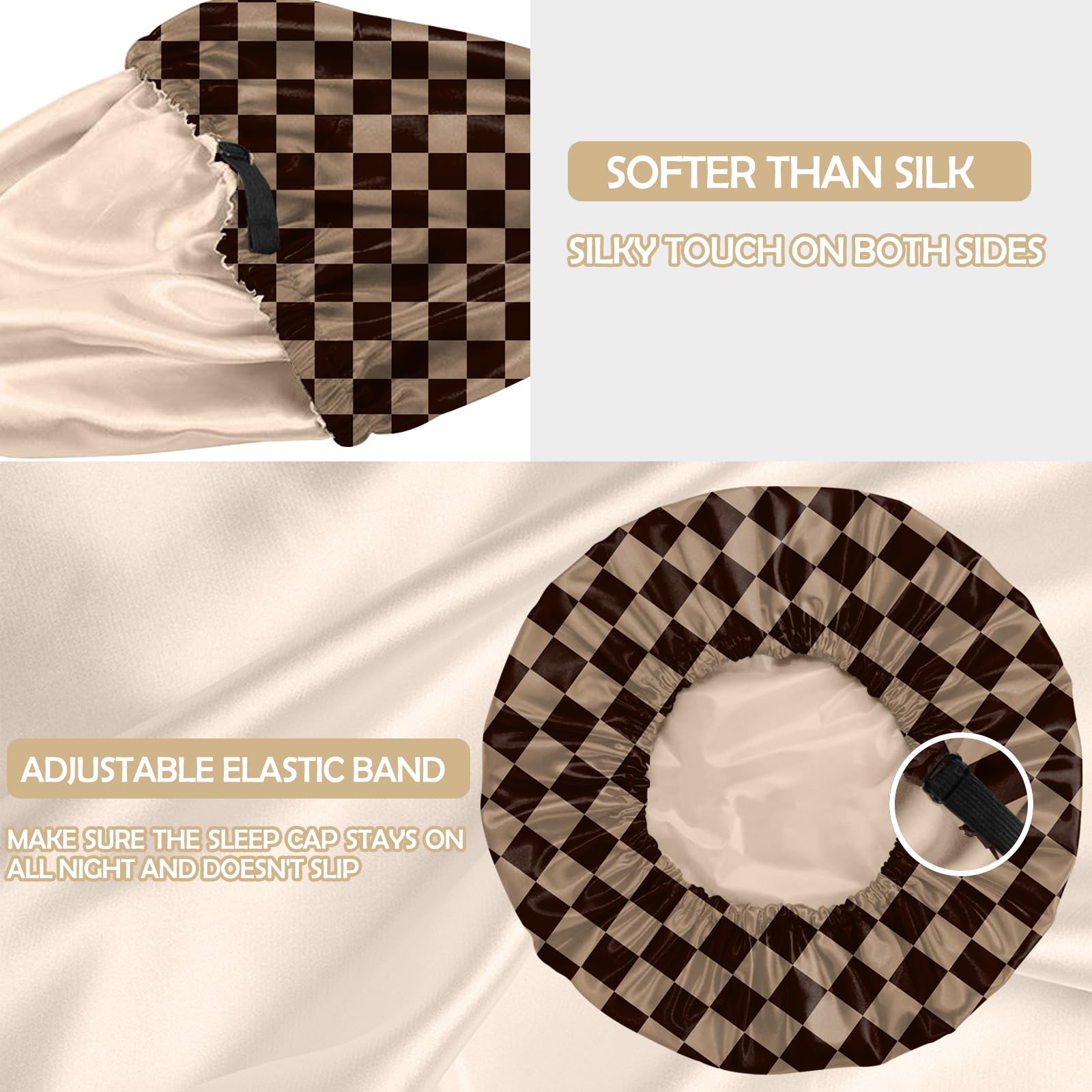 BHAHB Satin Hair Bonnet Silk Bonnet for Sleeping Double Layer Elastic Adjustable Caps Reusable Cute Aesthetic for Women Girls-Skull: O6-checker