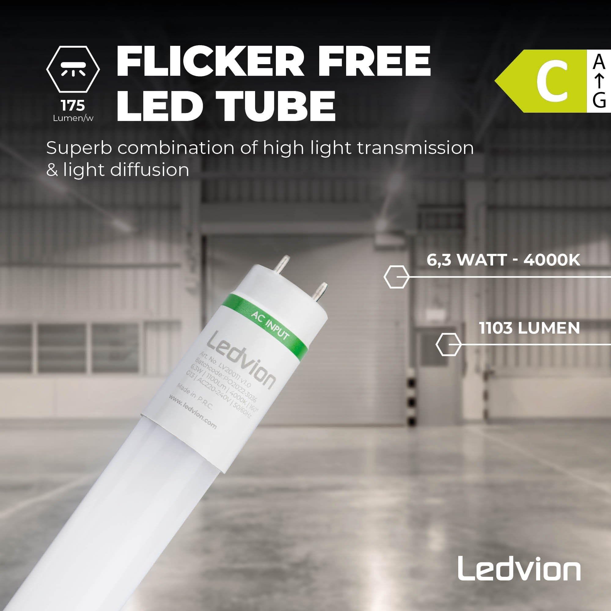 Ledvion 10er Set LED Röhre 60cm 6.3W 4000K 175lm/W