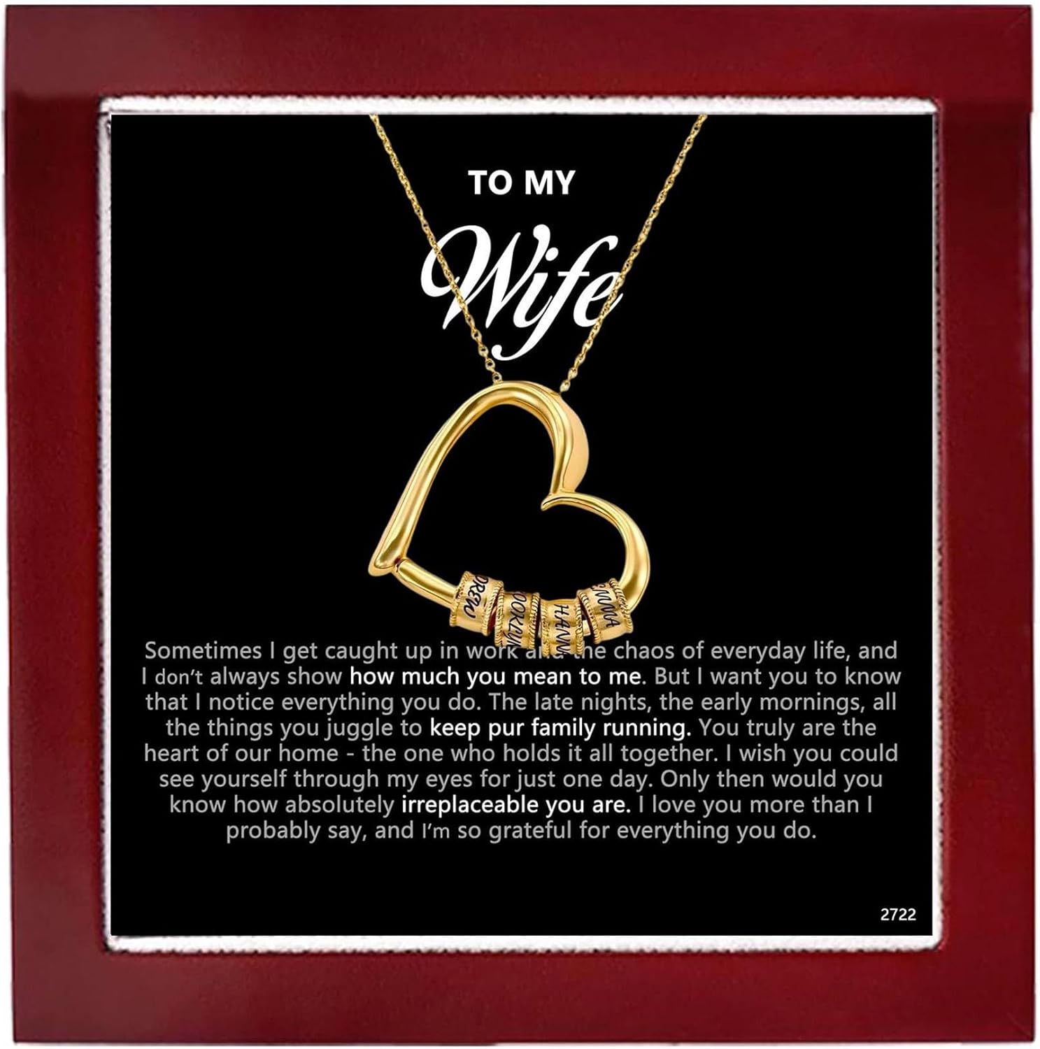 ziella Jewelry To My Wife Necklace -Family's Love Engraved Name Pendant, Personalized Heart Custom Necklace for Women