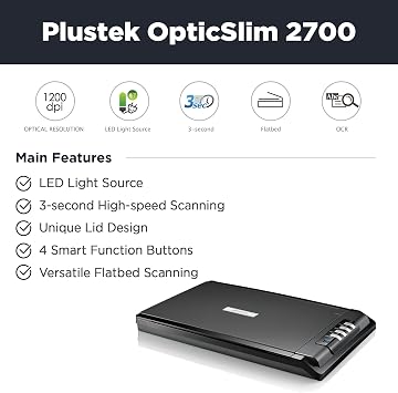 Plustek OpticSlim 2700 - High Speed Flatbed Scanner, 3 sec Fast Scan