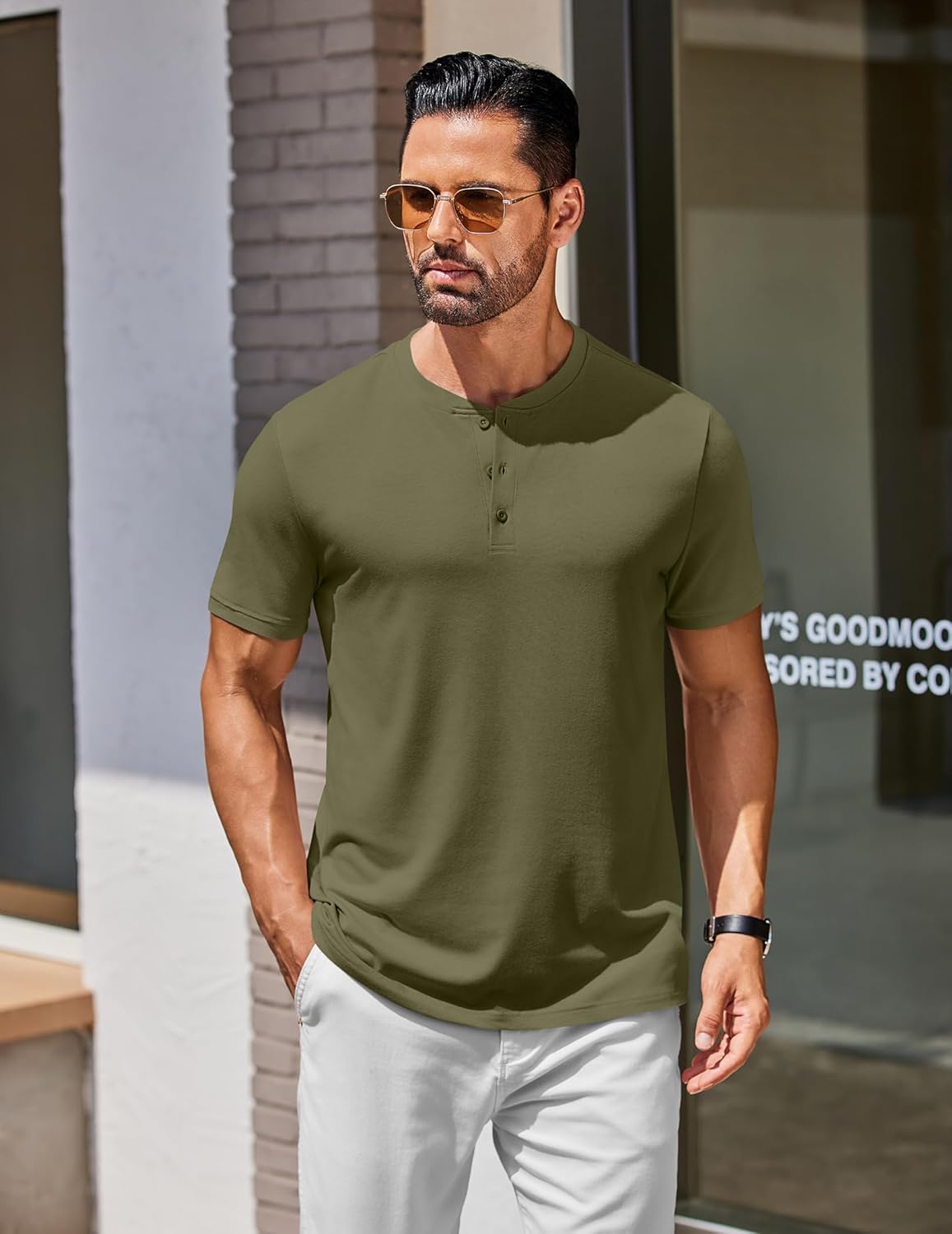 COOFANDY Men's Henley Shirts Cotton Short Sleeve Casual T-Shirt Button Henley Basic T Shirts - Image 3