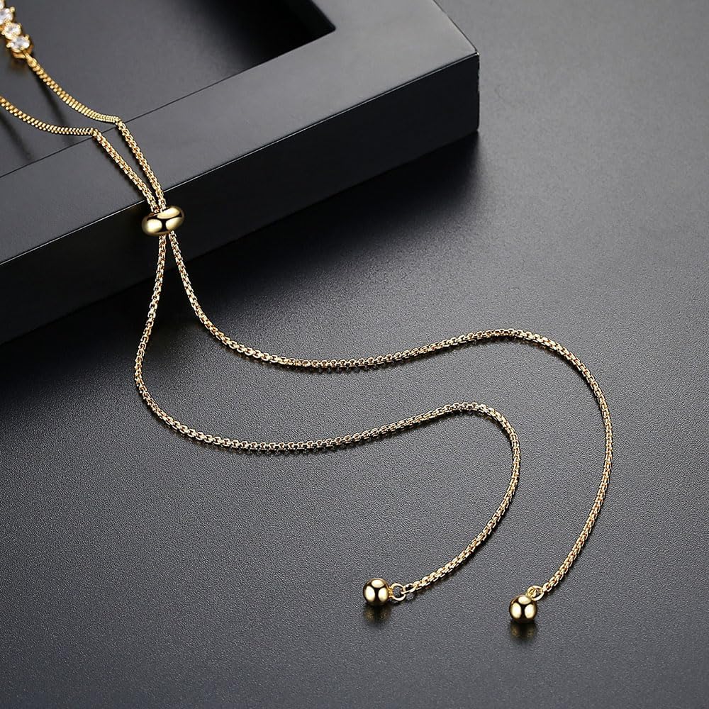 14K Gold Moissanite Tennis Slide Choker Necklace For Women,Dainty Moissanite Pull Design Adjustable Chian Necklace,Fashion Jewelry Gift for Her - Image 5