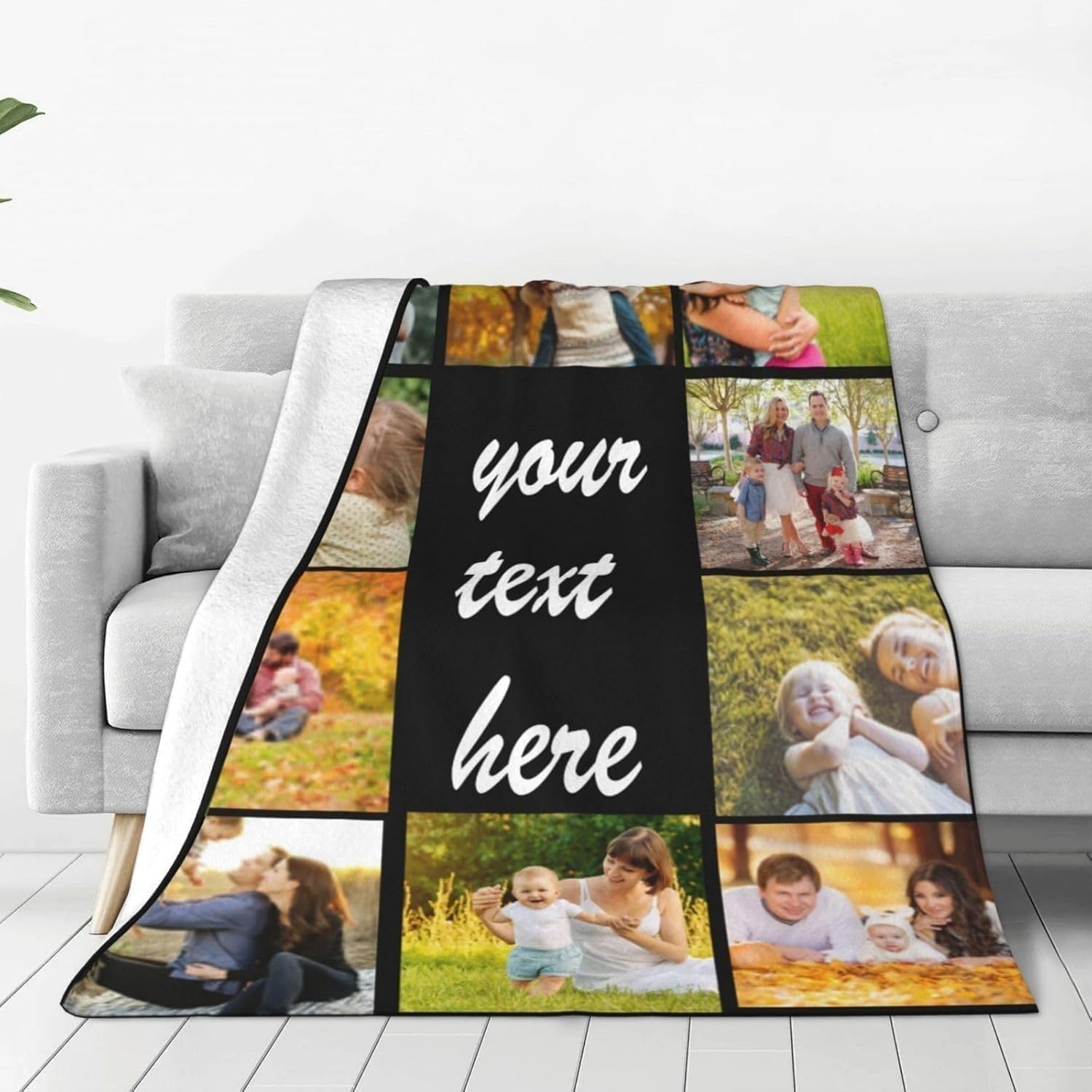 Custom Blankets with Picture,Maximum 80 x 100 inches for Queen/King Size Bed, Big Throw Blanket Tailored for Couch, Personalized Large Size Flannel Photo Tapestry (Ten Pictures, 80X100inch)