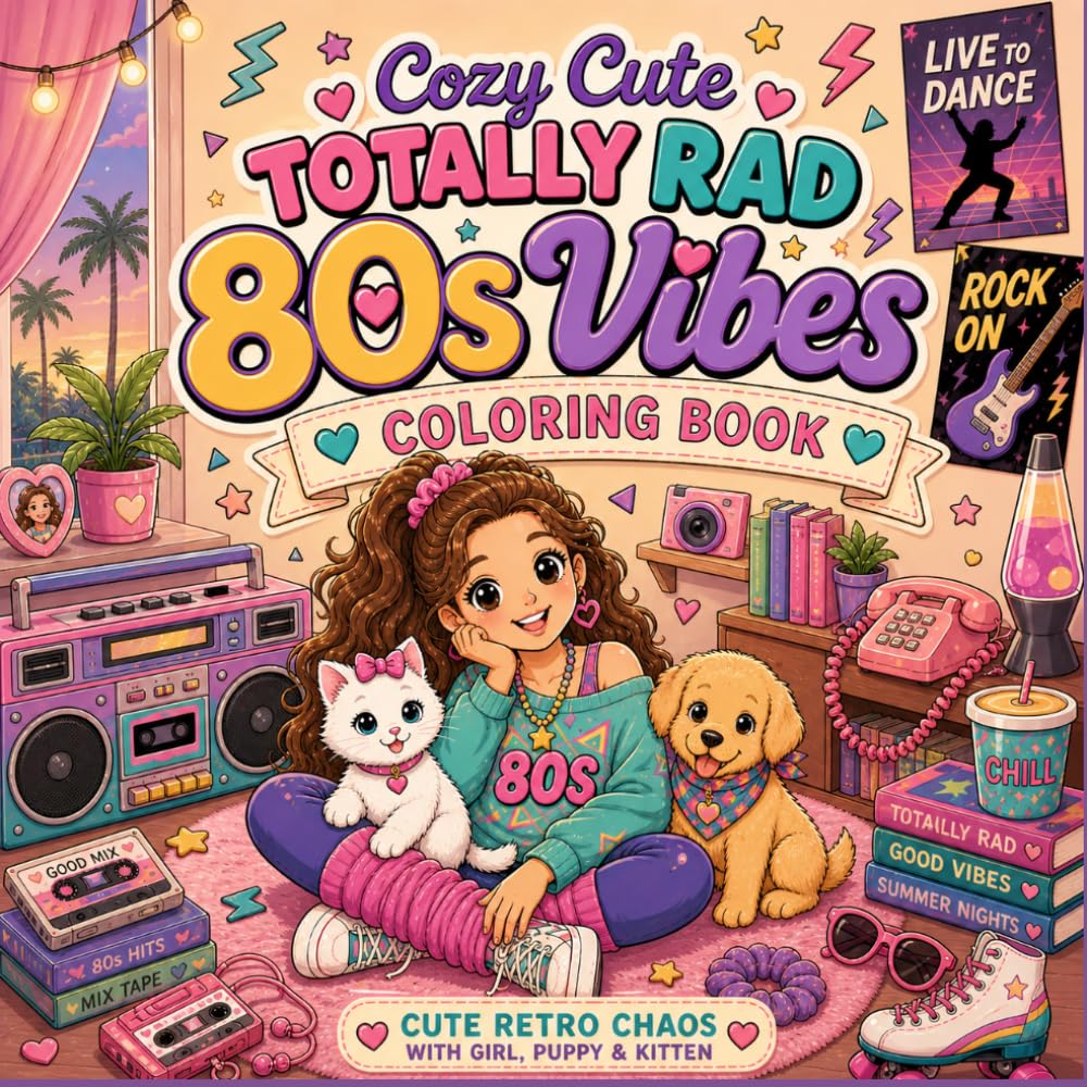 Cozy Cute Totally Rad Coloring Book for Adults: 80s Vibes Coloring Book