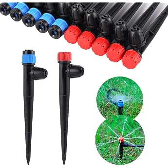 drip irritation emitter with adjustable 360 degree water flow drops for 1/4 inch pants 25 pieces garden drop sprayer 25 pieces drop irritation emitters 50 pieces colorful x 25 sprayers x 25 drops