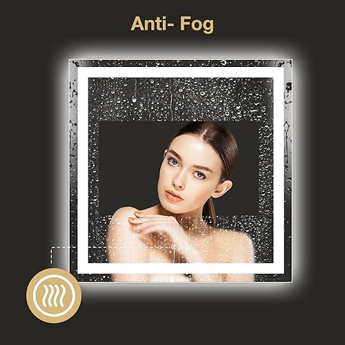 Miniatura 4 de ODDSAN Espejo de baño con luz LED de 20 x 28 pulgadas espejo de tocador regulable con luces antivaho retroiluminado e iluminado frontal