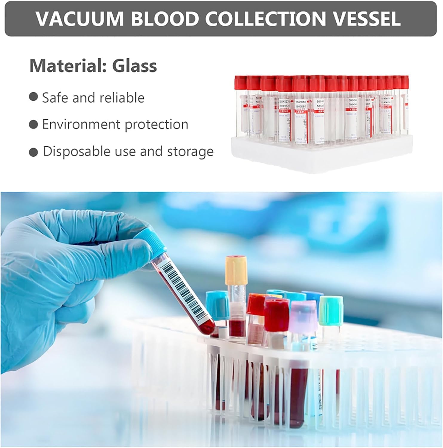 100pcs Tubos De Vidrio Para Extracción De Sangre, 5ml/10ml Tubo De Vidrio, Con Tapas Rojas, Tubo De Vacío Desechable De Presión Negativa, Sin Aditivos, Para Laboratorio Extracción De Muestras Sangre