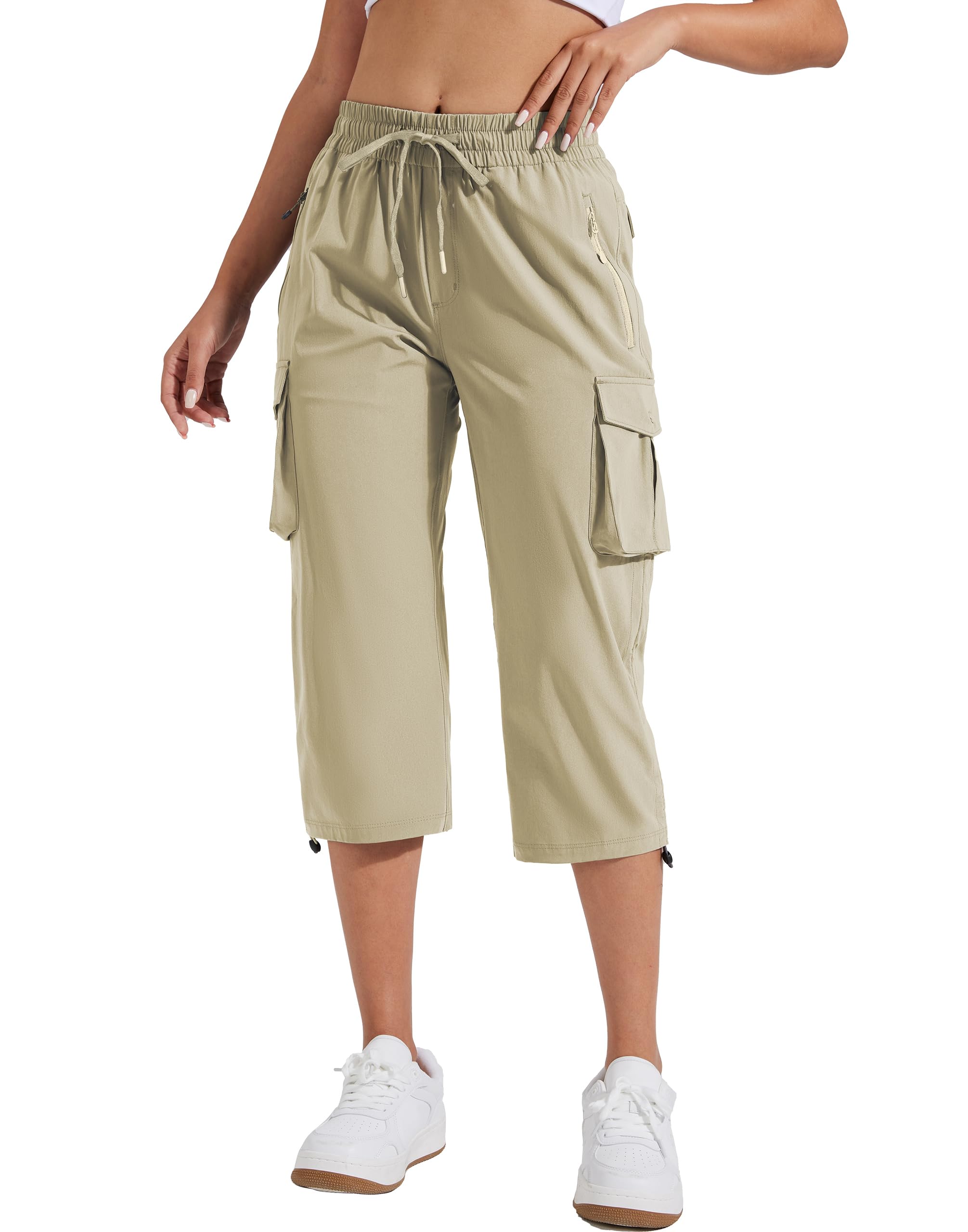 Pioneer Camp Damskie spodnie Capri 3/4 na lato, lekkie spodnie trekkingowe, swobodne Comfy, elastyczny ściągacz, spodnie outdoorowe z 6 kieszeniami
