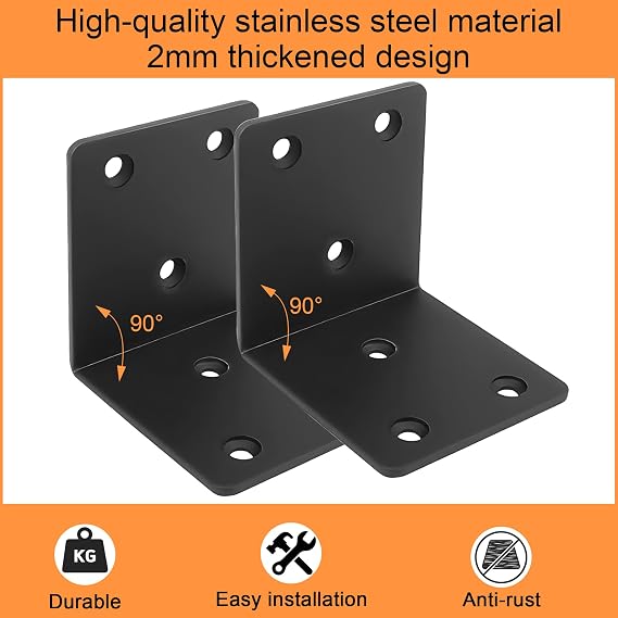 50PCS Black L Brackets Corner Bracket 1.5x1.5x1.5, Heavy Duty Corner Brace for Wood, Right Angle Brackets, 40MM 1.5Inch Wide 90 Degree Bracket for Wooden Frame Furniture Shelves Chairs