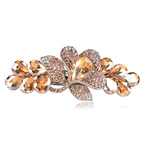 Flor de lujo joyería diseño horquilla Rhinestone pelo pasador clip (estilo C, champán)