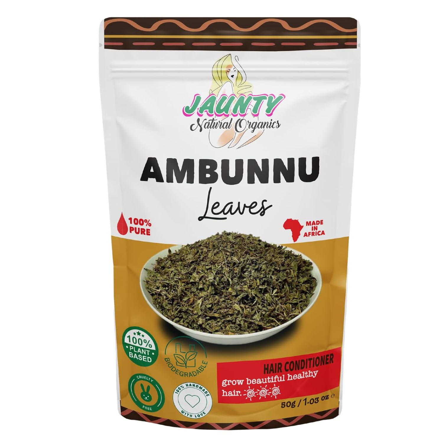 Jaunty Organics Natural Ambunnu Leaves | 30g packs | Herbal Hair Growth and Repair Shampoo, Conditioner & Detangler | Promotes Longer, Thicker and Stronger Hair |, Non-GMO, (Pack of 1) Jaunty Organics Natural Ambunnu Leaves | 30g packs | Herbal Hair Growth and Repair Shampoo, Conditioner & Detangler | Promotes Longer, Thicker and Stronger Hair |, Non-GMO, (Pack of 1)