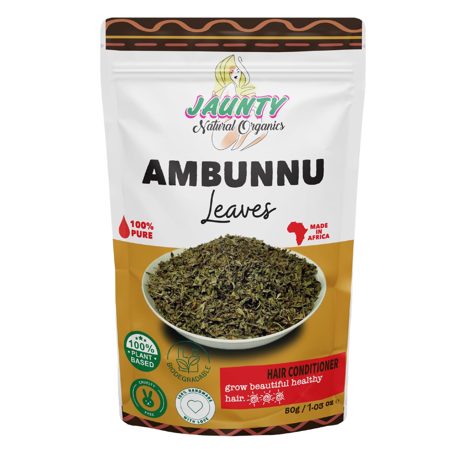 Jaunty Organics Natural Ambunnu Leaves | Herbal Hair Growth and Repair Shampoo , Conditioner & Detangler | Promotes Longer, Thicker and Stronger Hair | 50g packs , Non-GMO, 1.8 Ounce (Pack of 1)