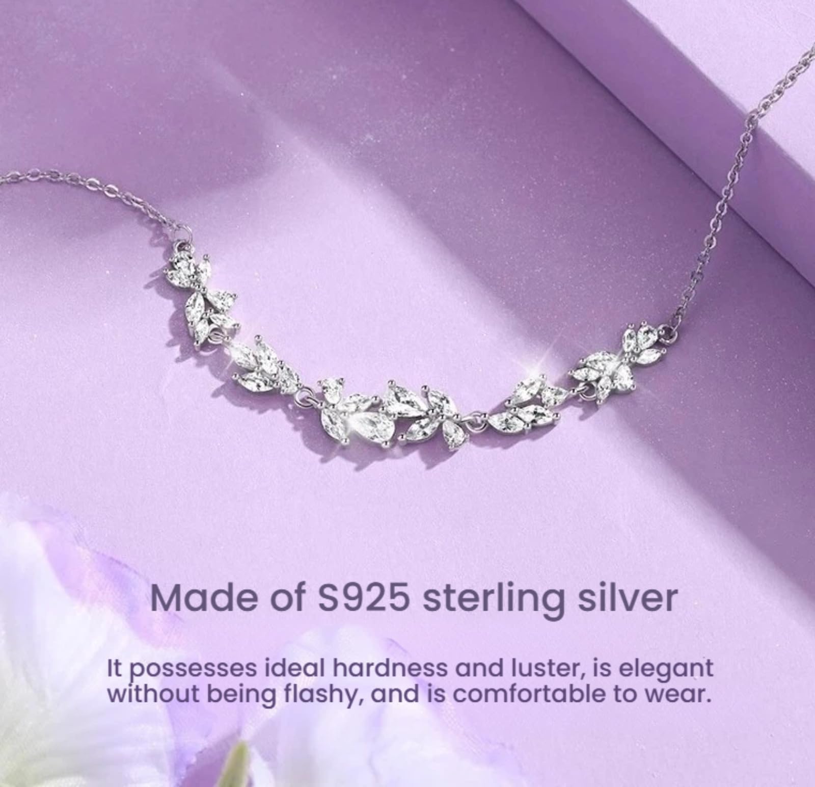 Pulsera de plata de ley S925 con flores de glicina, circonita cúbica, ajustable, delicada pulsera floral, hipoalergénica, elegante, regalo para mujer