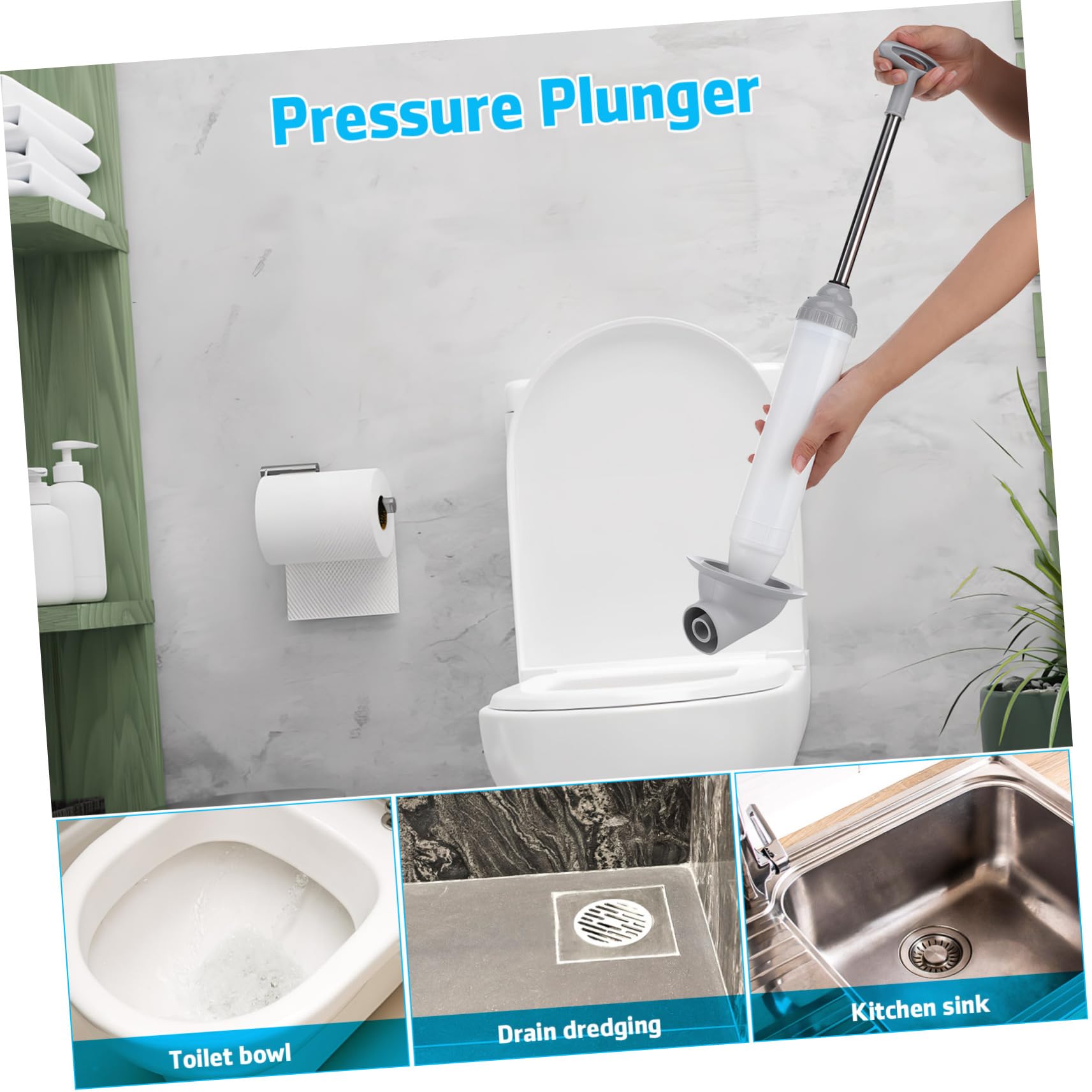 SHINEOFI Stura WC a Pressione per Bagno e Cucina, in Acciaio Inox e Pp, Facile da Usare, Robusto, per Lavandino e Vasca