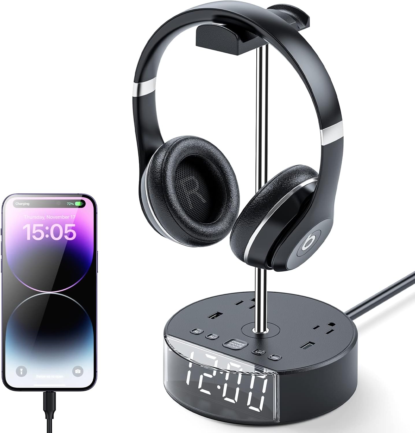 ZEAGUS Headphone Stand with LED Alarm Clock, Gaming