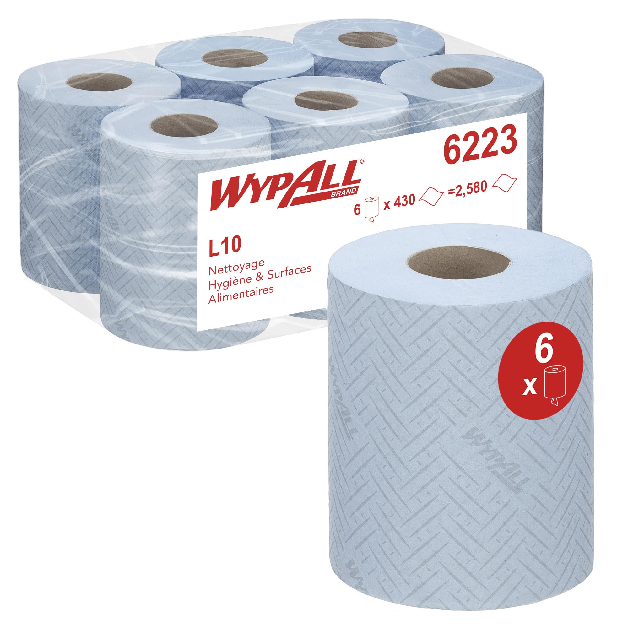 WypAll® L10 Panno in carta per uso igienico e alimentare 6223 Rotolo azzurro 1 velo 6 rotoli 430 panni
