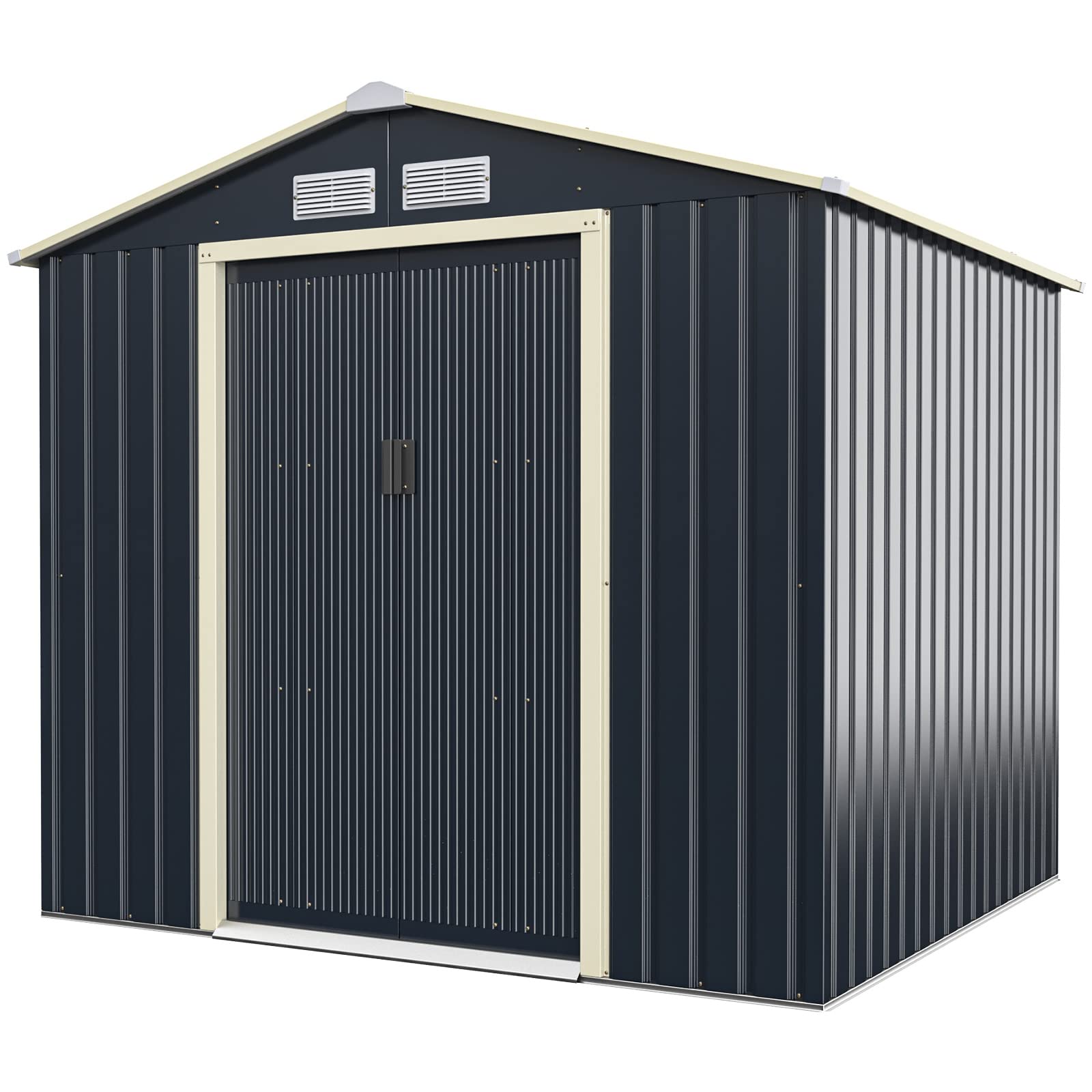 GOPLUS Metalowy domek na narzędzia, 4,07 m², rozszerzony 213 x 191 x 195 cm, szopa na narzędzia z drzwiami przesuwnymi, dach dwuspadowy, okno wentylacyjne, domek ogrodowy do ogrodu, na taras, balkon