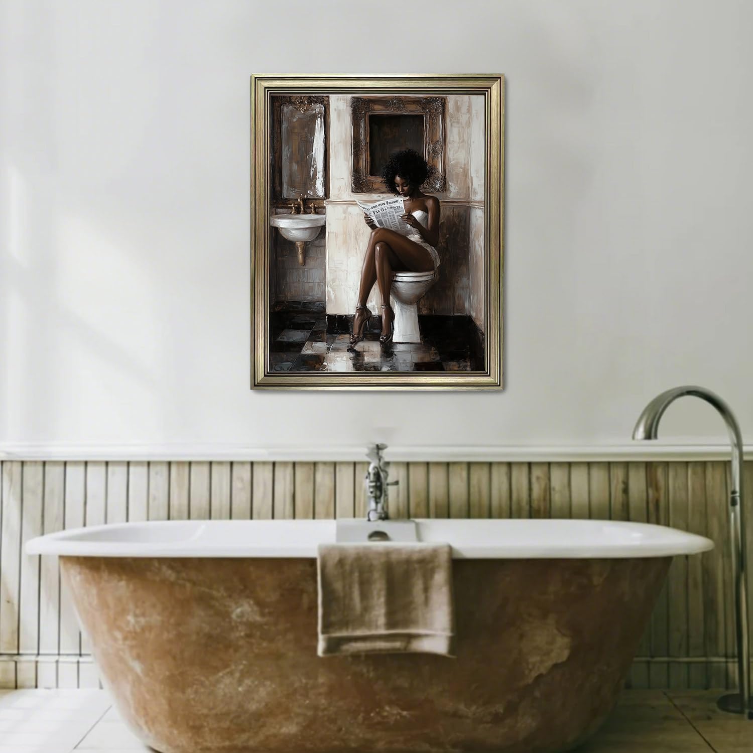 African American Bathroom Wall Art Framed Black Woman Print Picture Fashion Black Girl Bathroom Painting Decoration