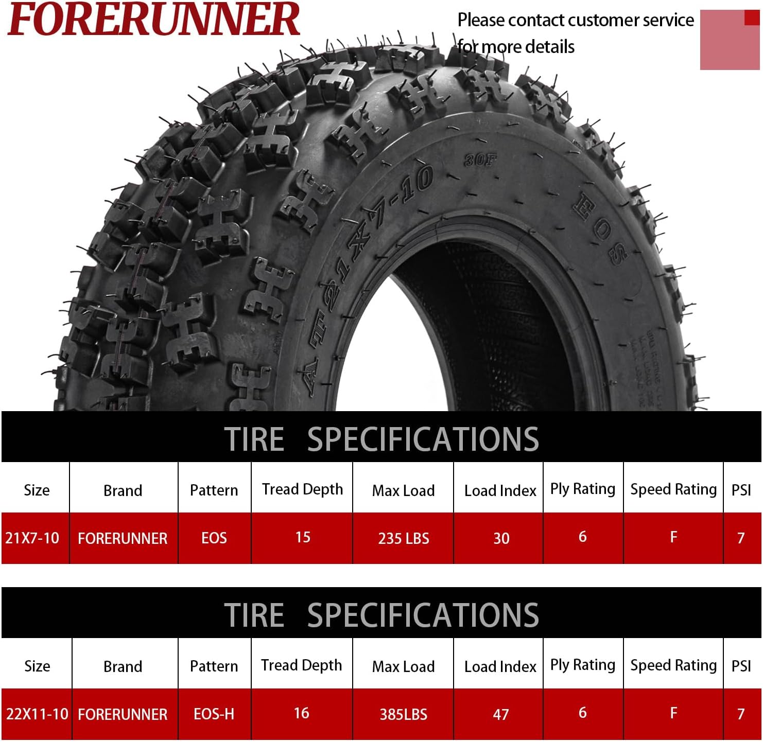 FORERUNNER Sport ATV Tires 21x7-10 & 22X11-10 6PR ATV UTV Go Kart All-Terrain Off-Road Tire Tubeless (Pack of 4)