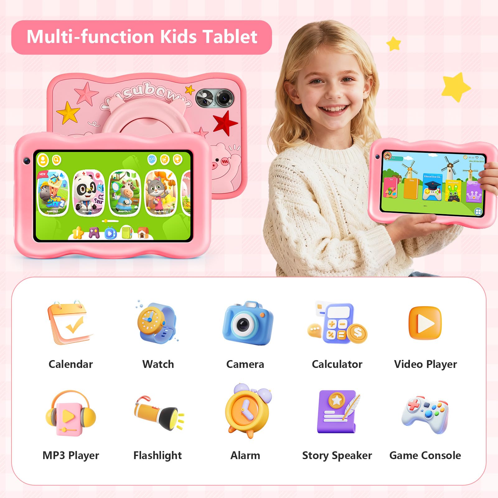 YUSUBCWY Kids Tablet 10 inch, Android 15 Tablete for Kids, 20(6+14) GB RAM+129GB ROM, Parental Control, Kids Software Pre-Installed, Android Learning Tablet with Proof Case (Pink) — view 5