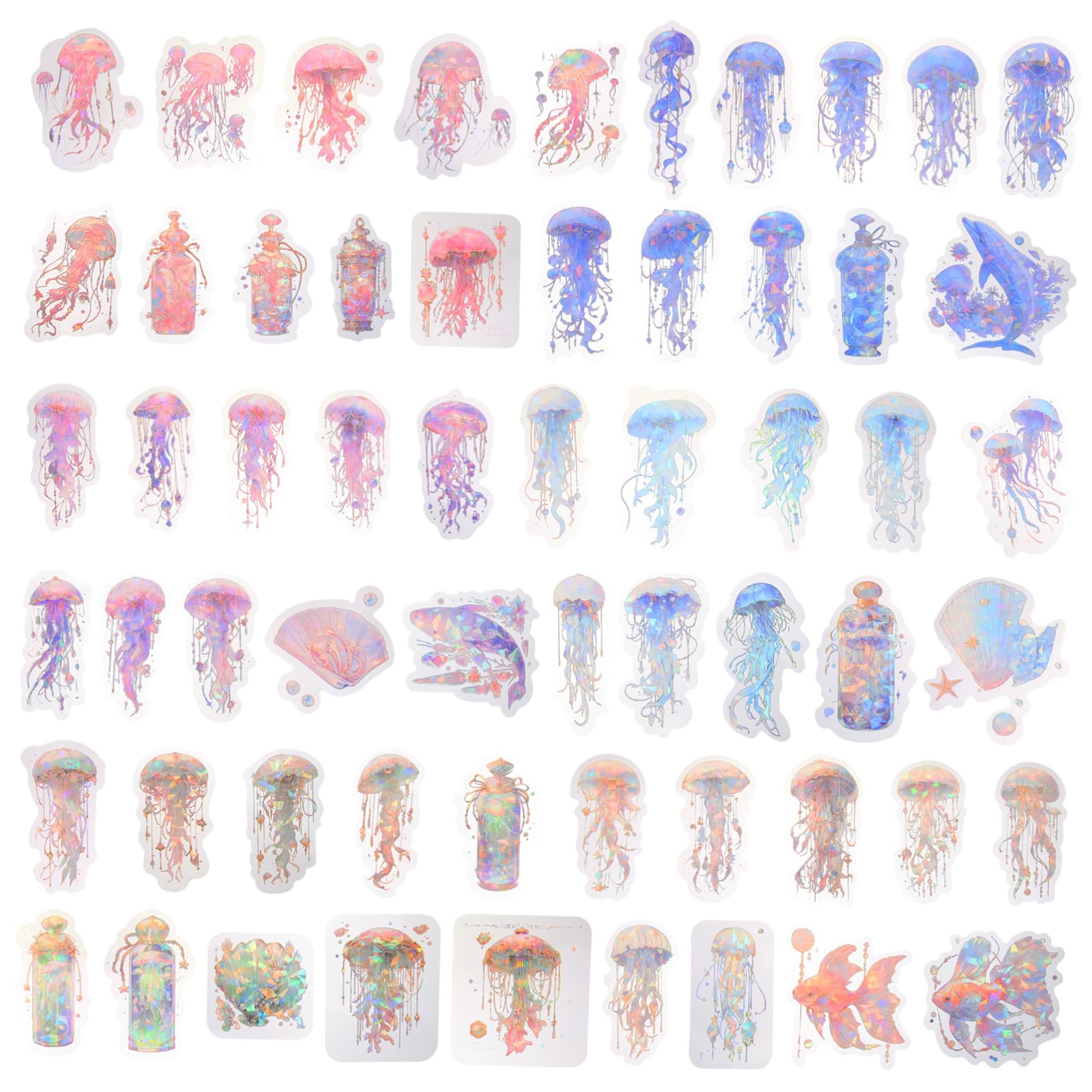 Pegatinas de vida marina holográficas Veemoon con brillo multicolor reflectante 8