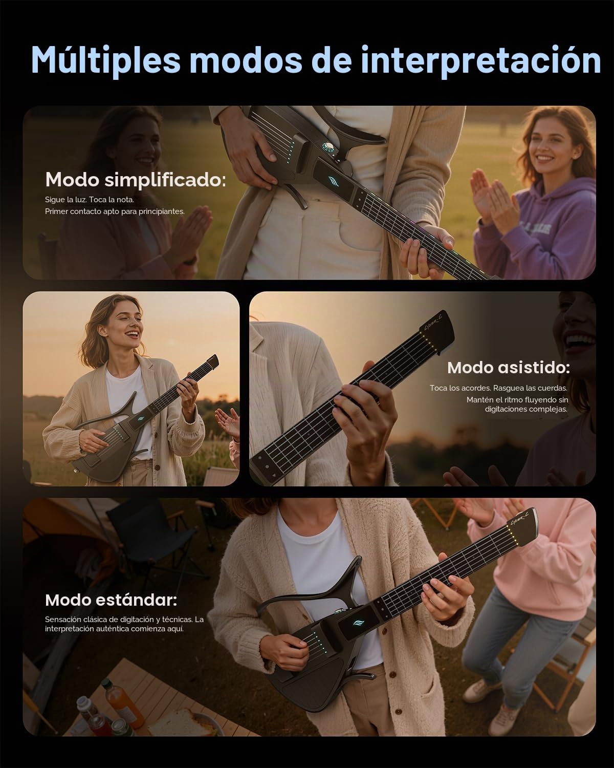 Enya CYBER-G Guitarra Inteligente con Cuerdas de Silicona y APP | 24 sonidos integrados, altavoz, sistema de percusión, app con acordes interactivos para adultos y jóvenes