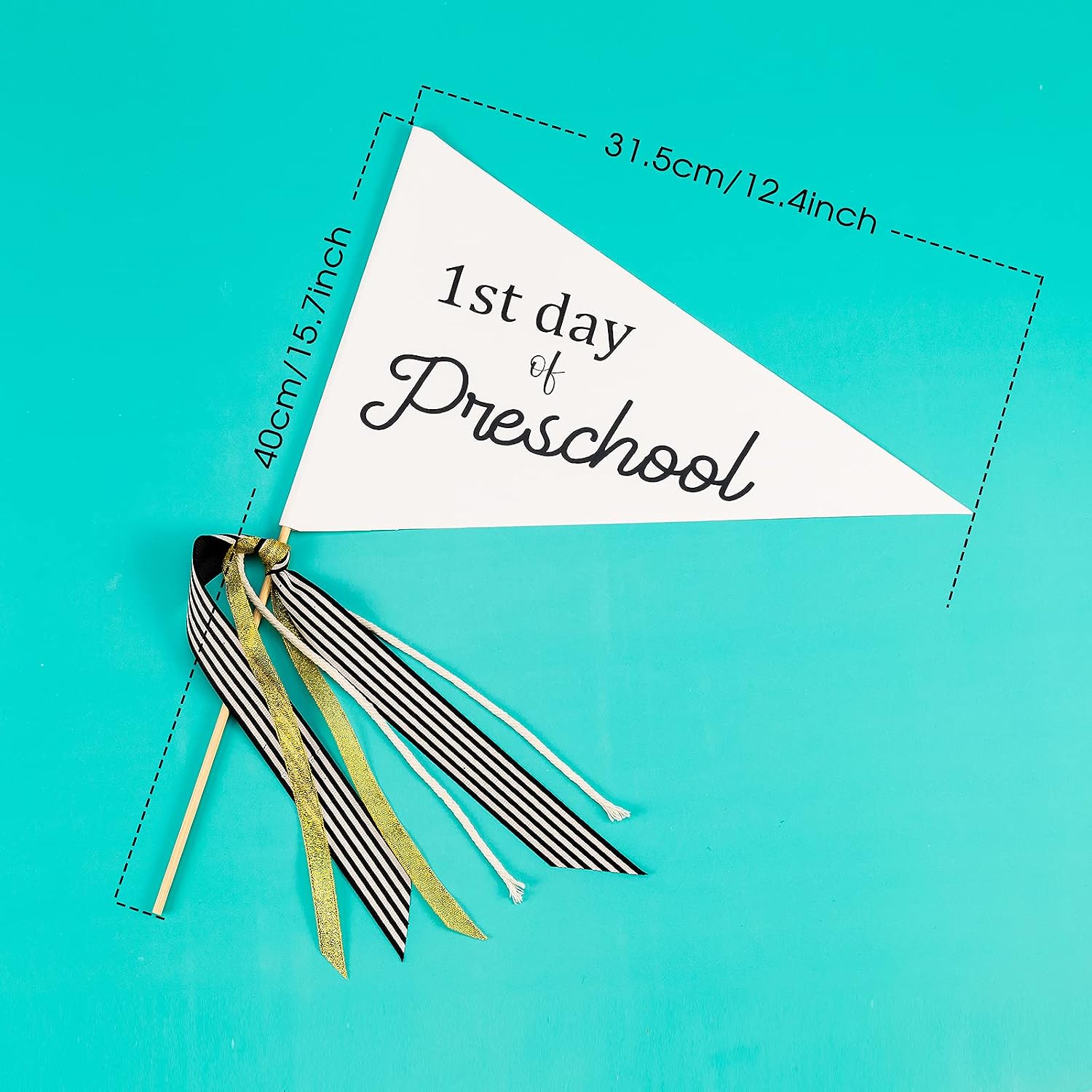 First Day of School Flag DIY 2026 Back to School Pennants, First Day of Preschool Flag with Ribbons Make Your Own School Photo Prop, White