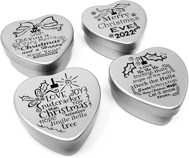 Luxury Christmas Eve 2022 Gift Set of 4 mini chocolate filled heart shaped tins in a small box for family, friends and Xmas Eve celebrations Great secret Santa gifts Xmas Decorative