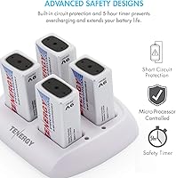 Vista 7 de Tenergy TN136 Cargador inteligente de 4 bahías 9V con 4 piezas Tenergy Premium 9V NiMH baterías recargables
