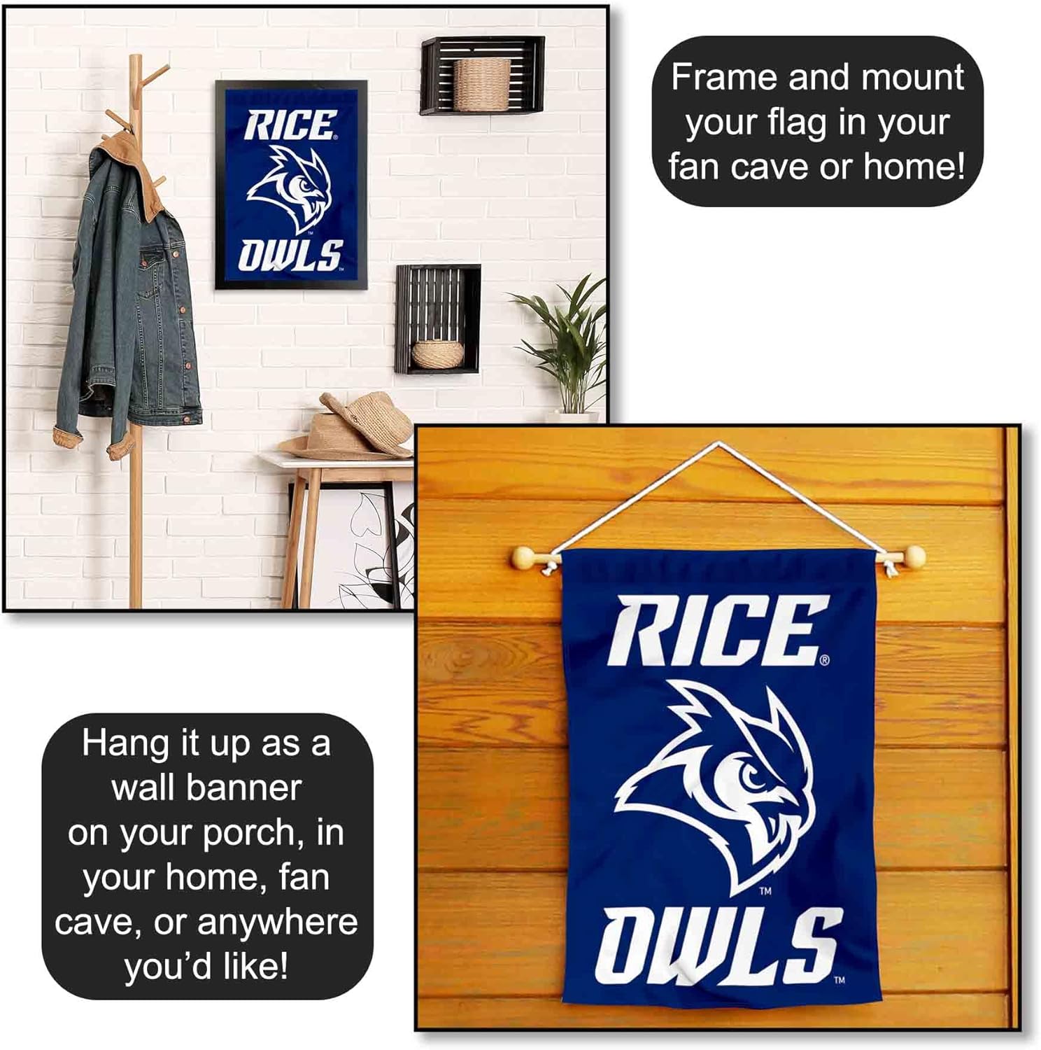 Rice Owls New Owl Logo Garden Flag