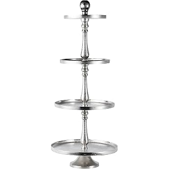 Etagere XXL 4-Tier Decorative Plate Bowl Decoration - Serving Plate Large Metal Aluminium - Silver Luxury - Table Decoration Wedding - Christmas Decoration for Living Room Dining Room or Kitchen - 95 cm