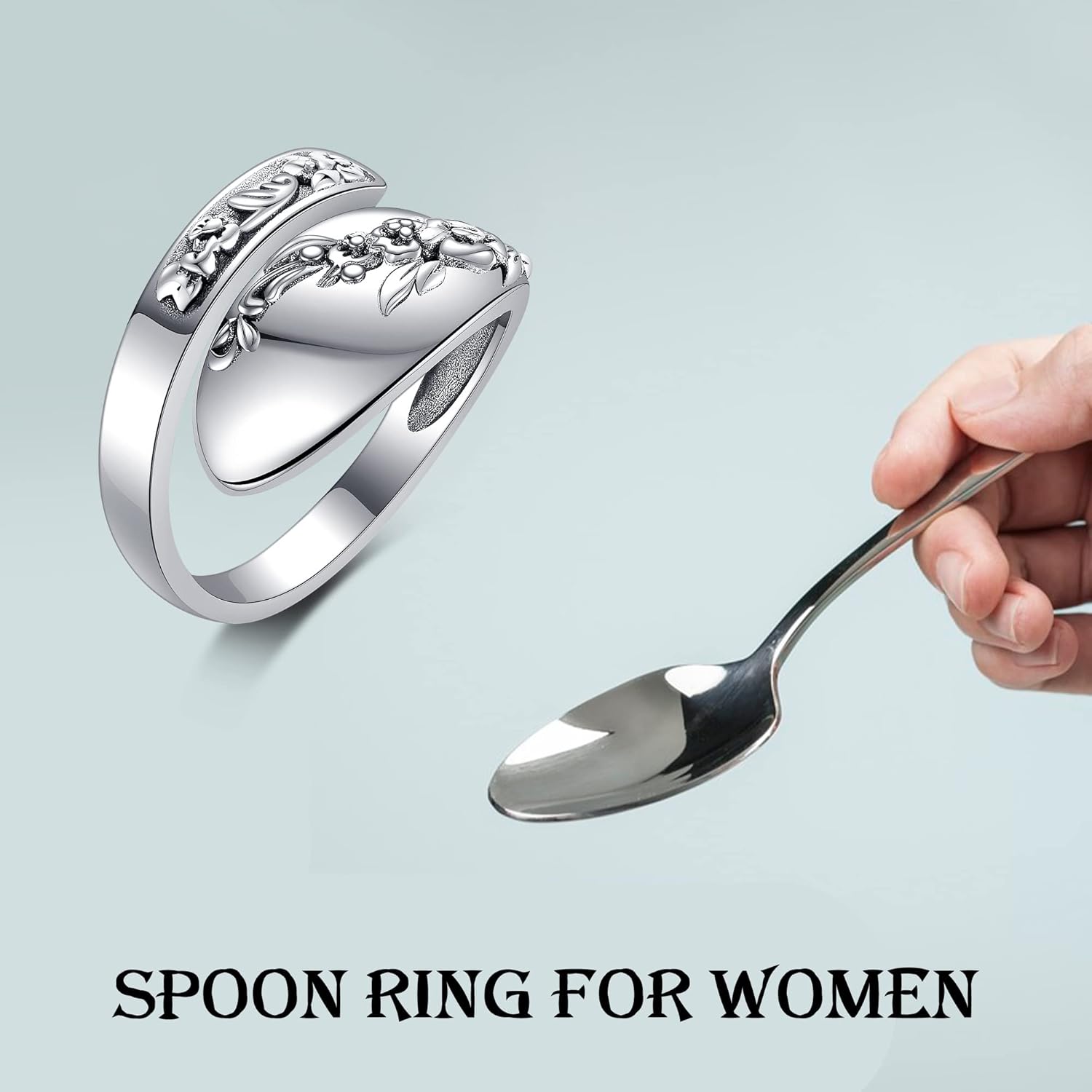 Bee/Horse/Hummingbird Spoon Ring Sterling Silve Vintage Adjustable Gemstone Thumb Ring for Women - Image 6