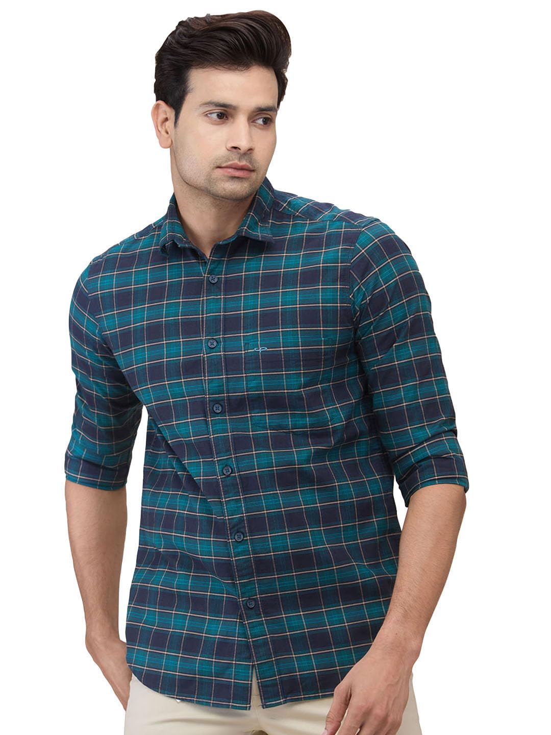 Men Regular Fit Checks Pattern Pure Cotton Plain Collar Full Sleeve Casual Shirt-image-40