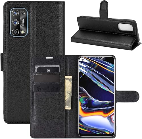 Realme 7 Pro Case, Gift_Source Premium PU Funda de piel con tarjetero de crédito Funda delgada cartera con función atril magnética Funda protectora
