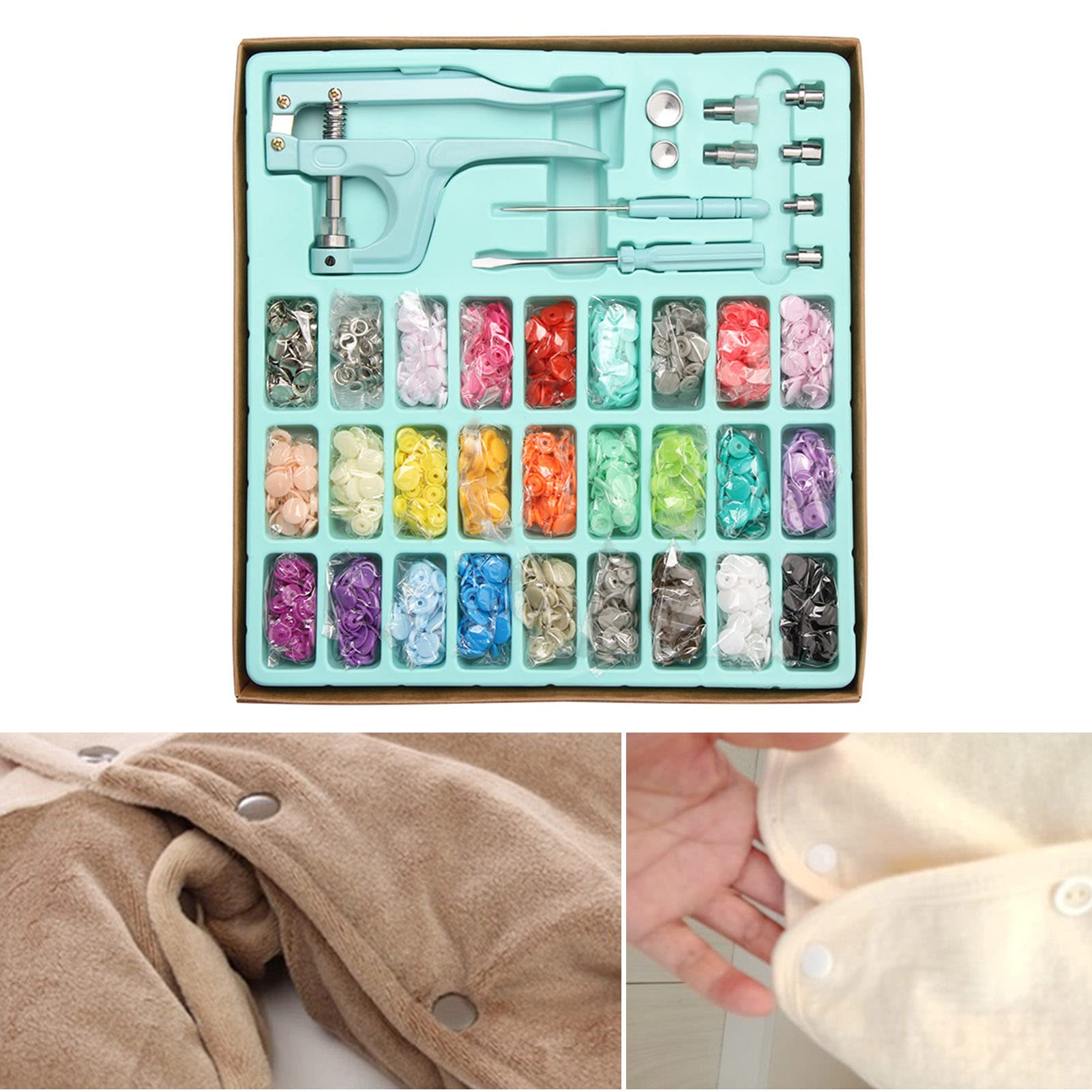 Kit Bottoni Automatici in Metallo E Resina, Set di Bottoni Automatici di Facile Utilizzo Per Cucire Abbigliamento, Colori Vividi E Brillanti, Include Strumenti Per Una Comoda(Blu)