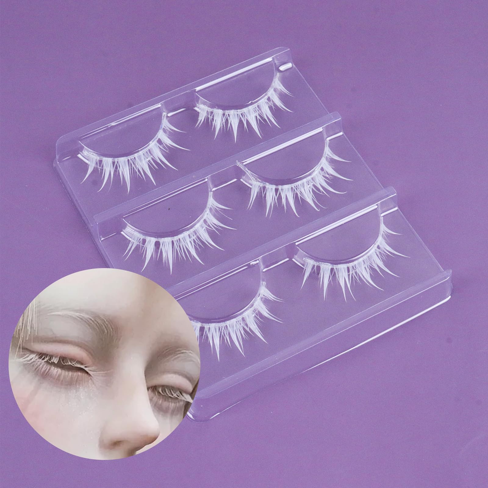Manga Lashes Natural Wet Look Wispy Spiky Lashes Anime Eyelashes Wispy Natural Lashes Extension Strip Japanese Style Fake Eye Lashes Handmade (White 3 works)