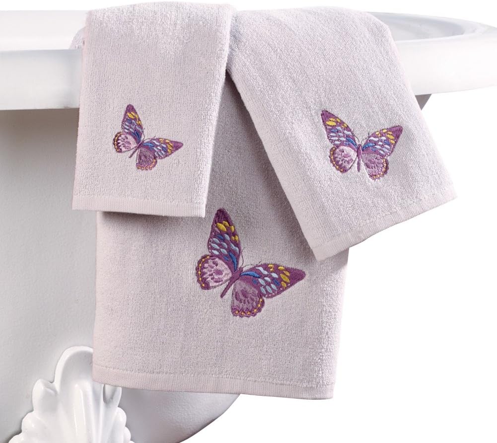 Lilac Butterflies Bathroom Towels - Set of 3, Machine Washable