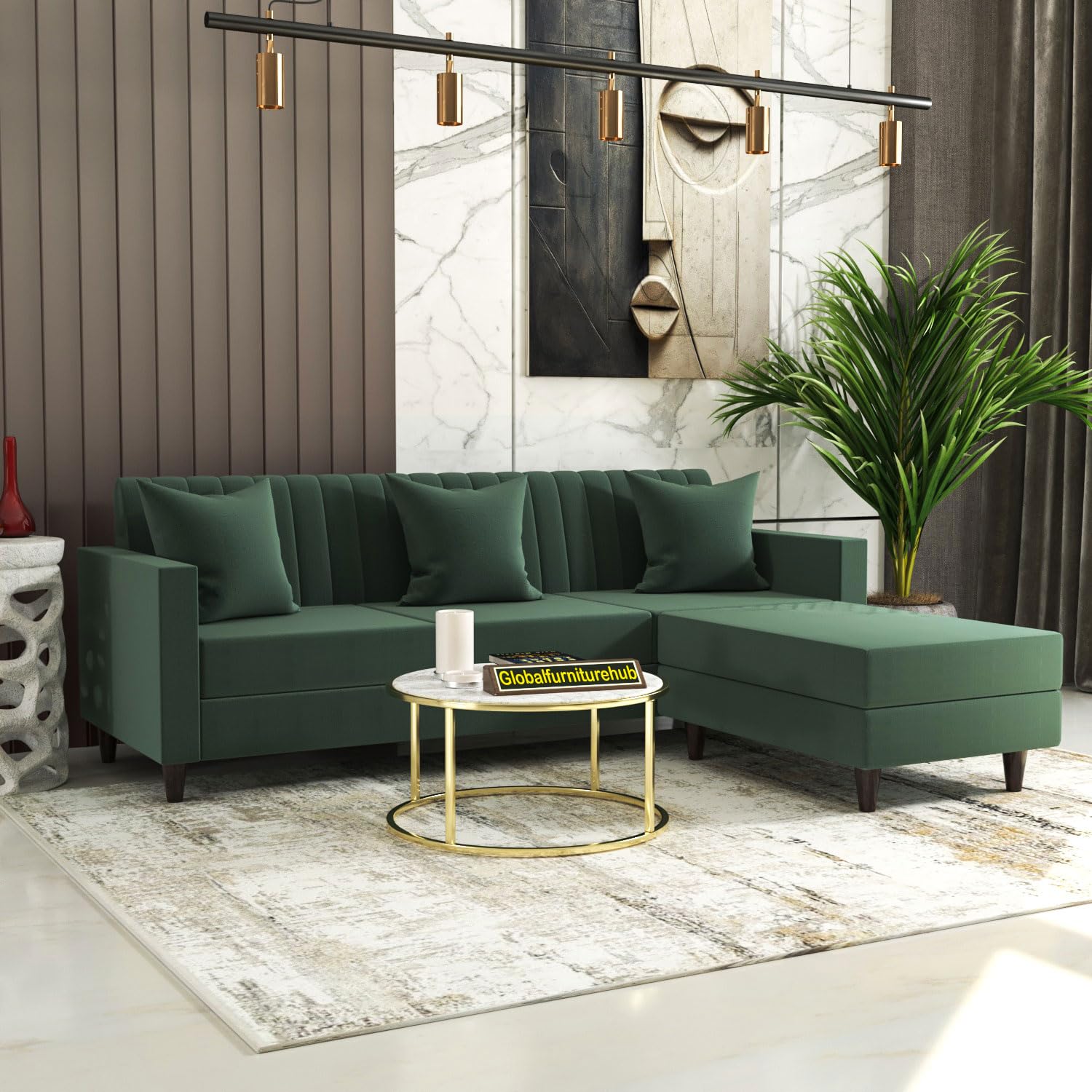 Blush- 4 Seater - L Shape Convertible Sofa Set for Living Room Furniture Sets 3 Piece Small Sofa, Modular Sectional Couch for Small Space, Upholstery-Velvet Fabric (Light Green)-image-38