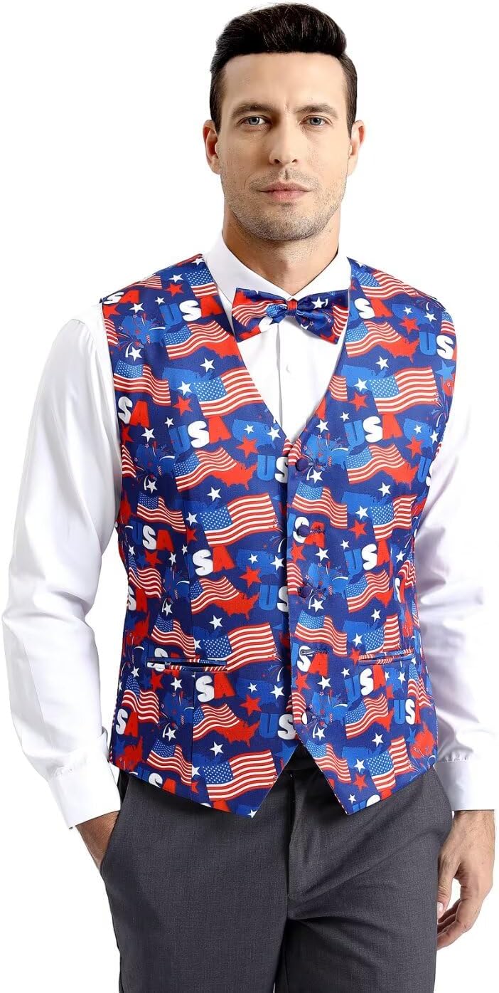 2-Piece Festival Suit Vest for Men, Party Waistcoat Vest & Bow Tie