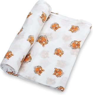 LollyBanks Muslin Swaddle Blanket, 47 x 47 in, Newborn Receiving Blanket | 100% Organic Cotton, Soft, Breathable Baby Blanket for Swaddling, Nursing, Stroller, Tummy Time & Travel (Tiger)