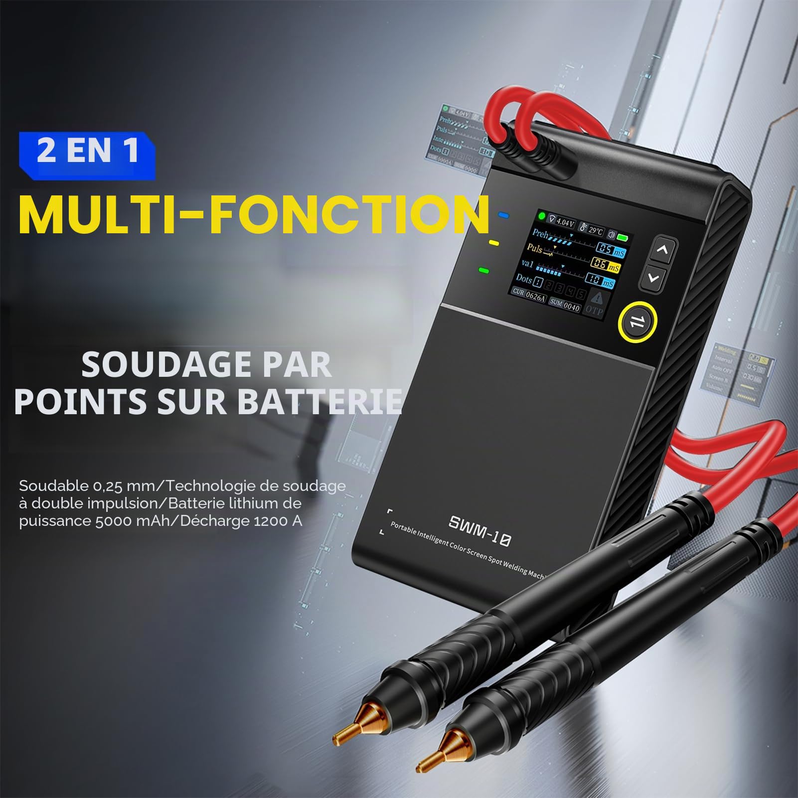 Soudeuse Par Point,Machine à Souder à Points 5000mah Li Soudeuse à Points avec Batterie Multiprotection Amovible Mini Soudeur à Points Pour Nickel de 0,25 mm,Fer Acier TôLe D'Aluminium de 0,3 mm