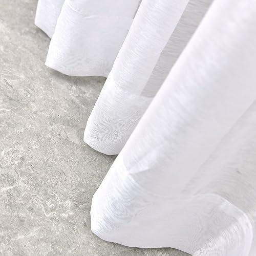 Miniatura 3 de ASATEX Par de cortinas de lino sintético de color blanco extralargas de 54 x 120 pulgadas para sala de estar. Los paneles de ventana con ojales