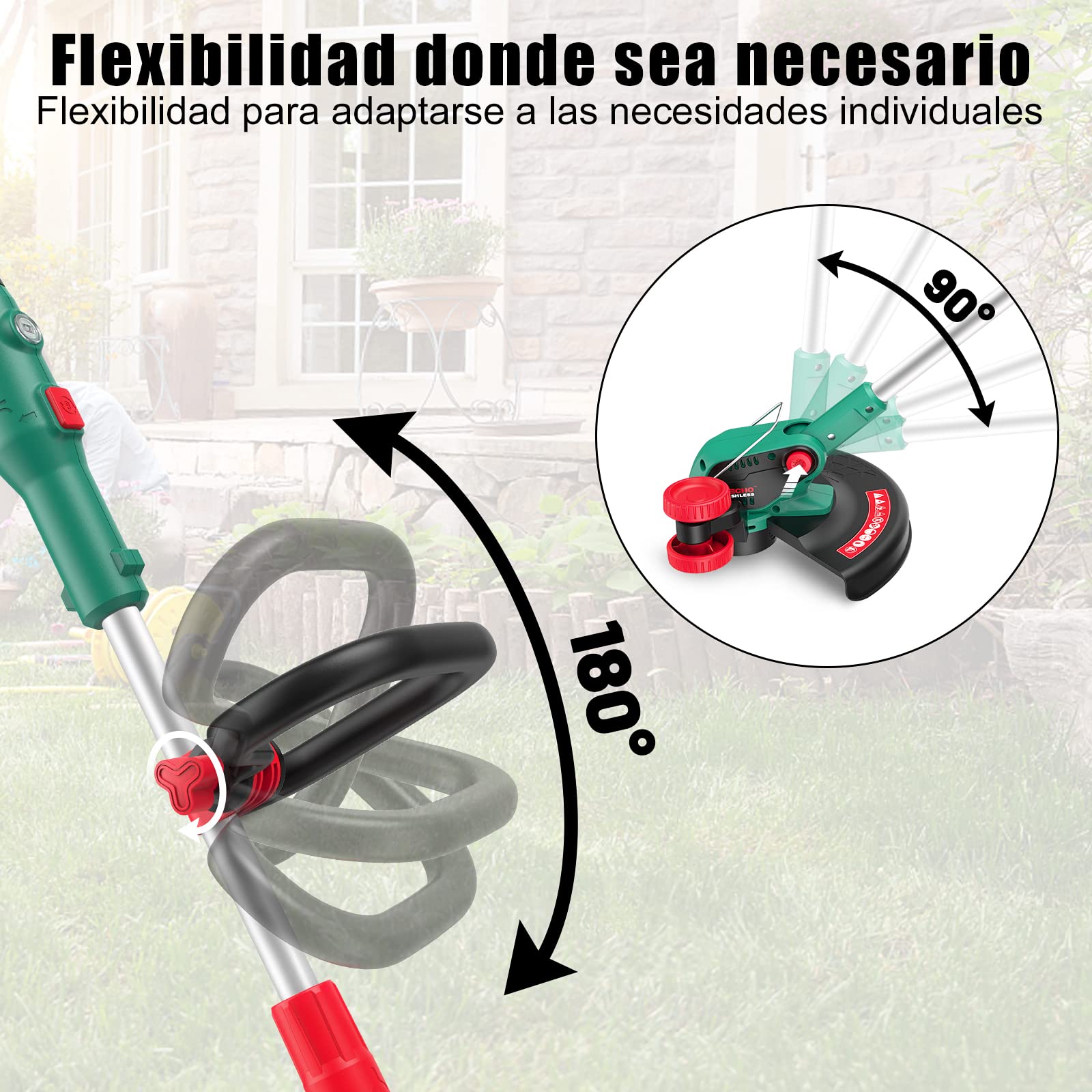 Desbrozadora bateria 36V(2 * 18V), Brushless cortabordes eléctrica, diámetro de Corte 35 cm, 2 baterías de 2,0 Ah e Cargador de Dobre posición, dous axustes de velocidade