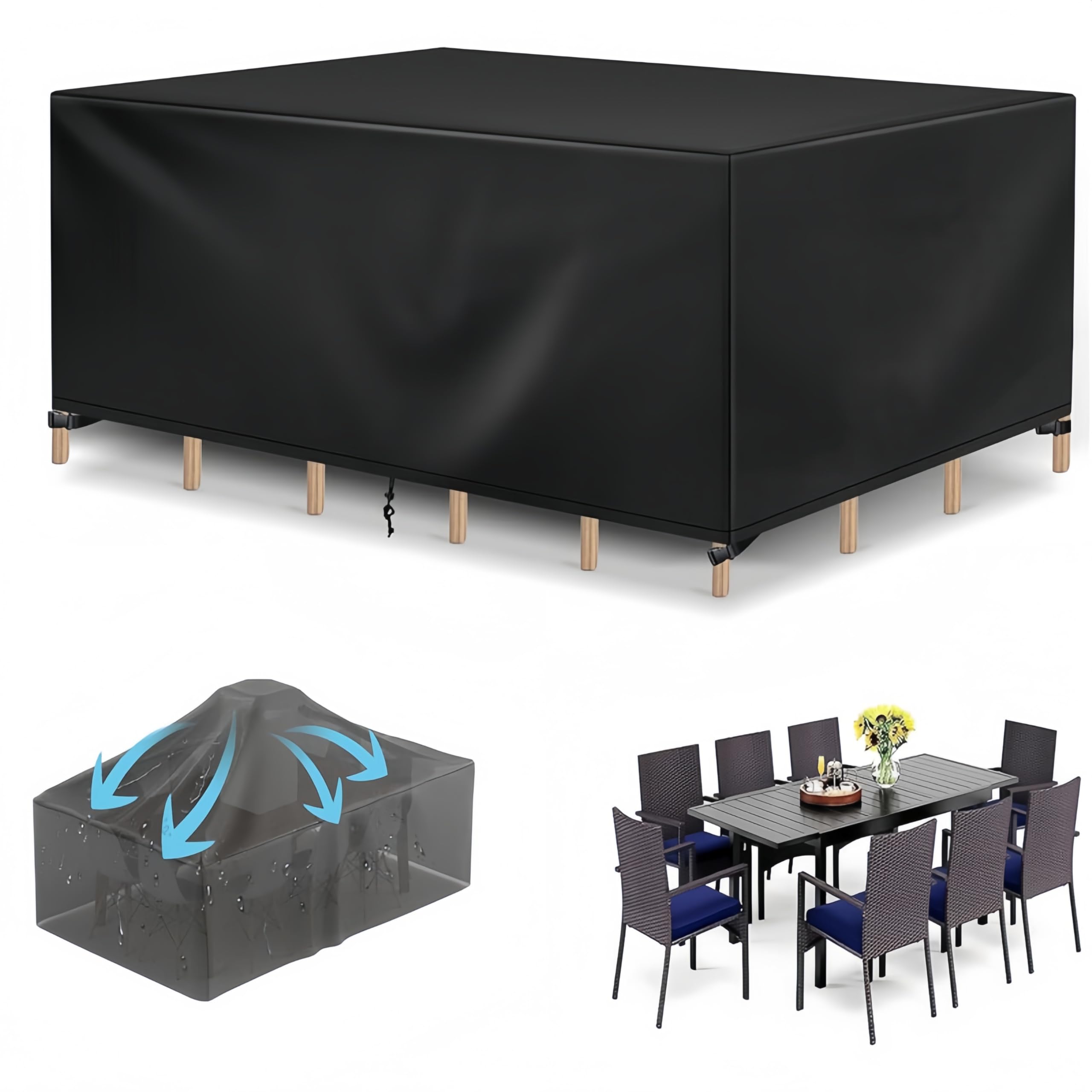 Bâche pour table de jardin rectangulaire idéale pour protéger votre terrasse en tissu noir