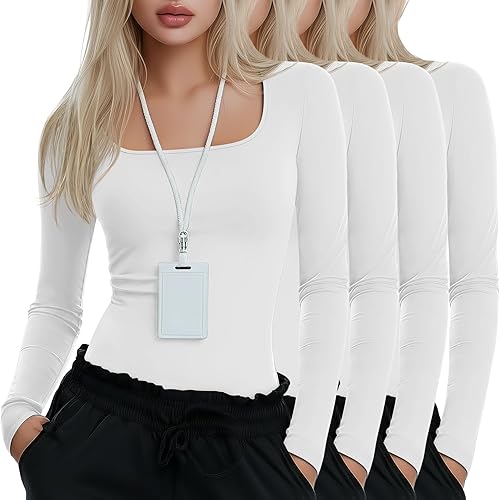4 Pack Women's Underscrub Shirts Long Sleeve Square Tops Comfort