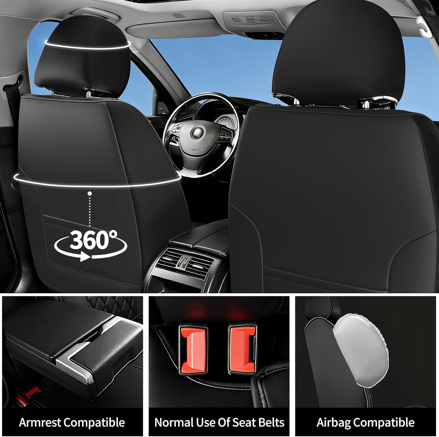 Fit for Tundra Seat Covers Compatible with Toyota Tundra 2007-2025 2026 - Waterproof Breathable Leather Automotive Seat Cushions Protector,Airbag Compatible,Full Set 5 Seats(Black)