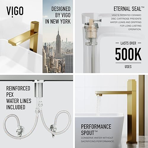 Miniatura 6 de VIGO Nova - Grifo de baño de una sola manija de 10.375 pulgadas H con un solo orificio en oro cepillado mate - Grifo para fregadero VG03035MG