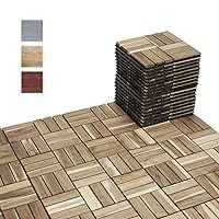 Vista 9 de BEEFURNI 10PCS Interlocking Deck Tiles 12" x 12" - Diagonal Pattern, Waterproof Acacia Wood Decking for All Weather Use - Patio, Balcony, Porch