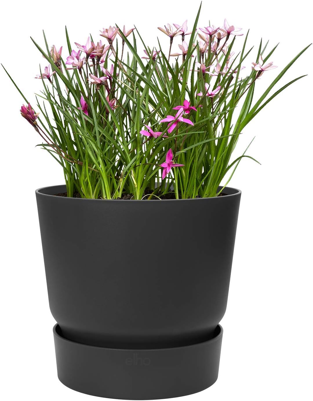 elho Greenville Round 25 - Plant Pot for Indoor & Outdoor - 100% Recycled Plastic - Ø 24.5 x H 23.3 cm - Black/Living Black